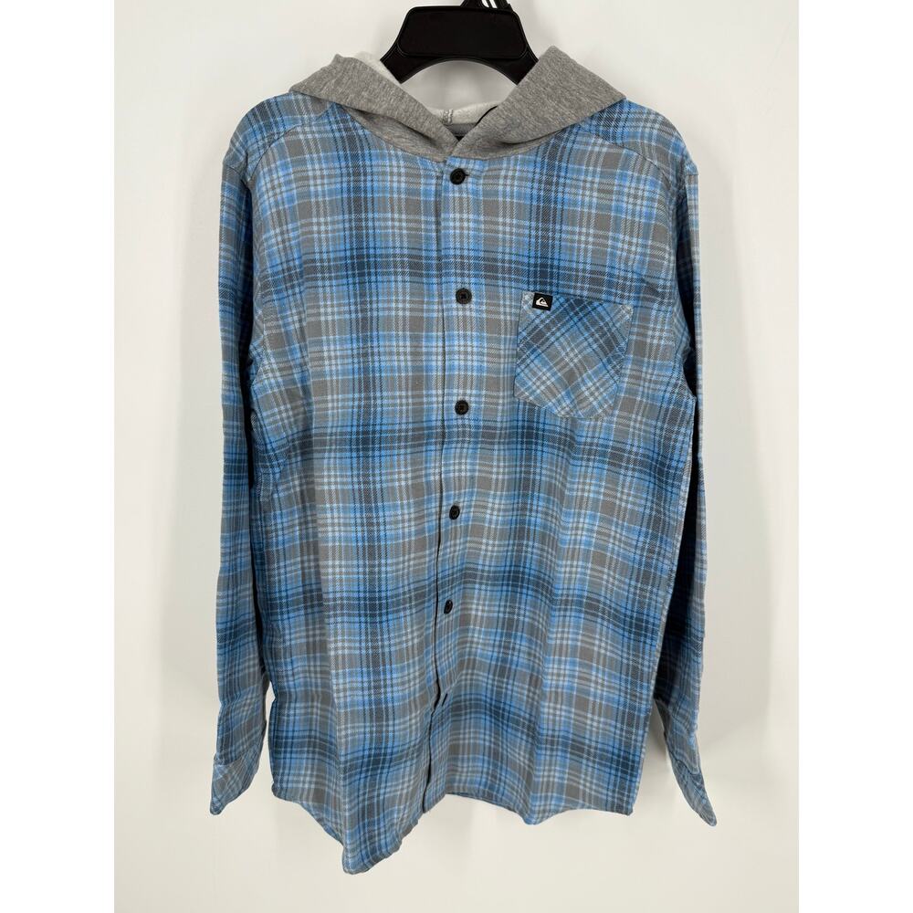 NEW Quiksilver Boys Lightweight Flannel Shirt Jacket Hoodie Large 14/16